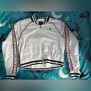 Champion White Track Jacket with Black Stripes